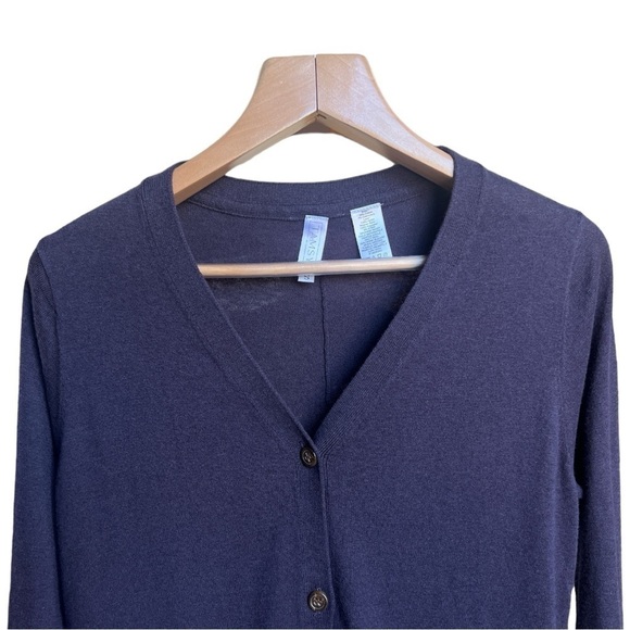 Tamsy Women’s Cashmere Cotton Navy Blue Lace Hem Tunic Cardigan Sweater, Small - Picture 3 of 8